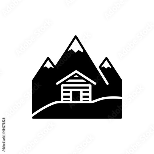 Chalet Style House in Mountain Landscape Black Icon