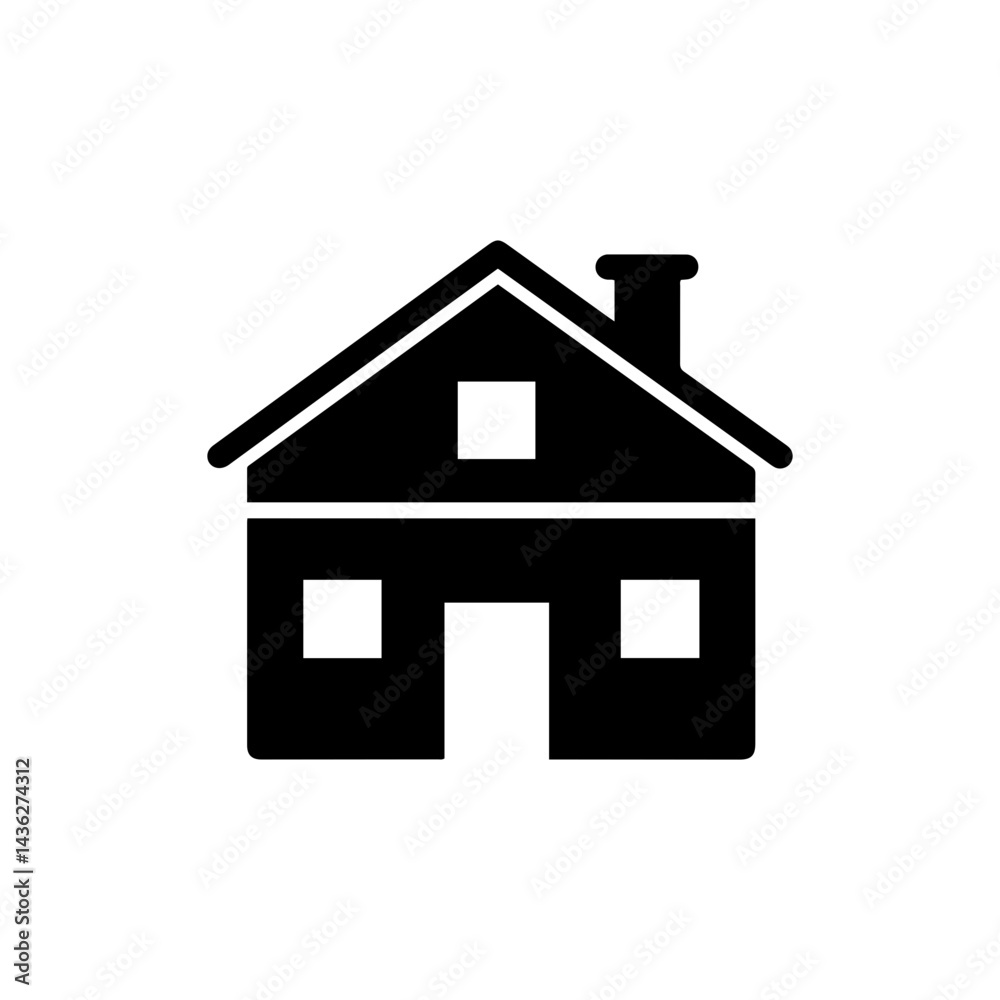 Two-Story House with Attic and Chimney Black Icon Two-Story House with Attic and Chimney Black Icon