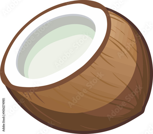 An artistic, vibrant vector design featuring a detailed illustrated coconut fruit, perfect for tropical-themed projects, advertisements, and creative designs.