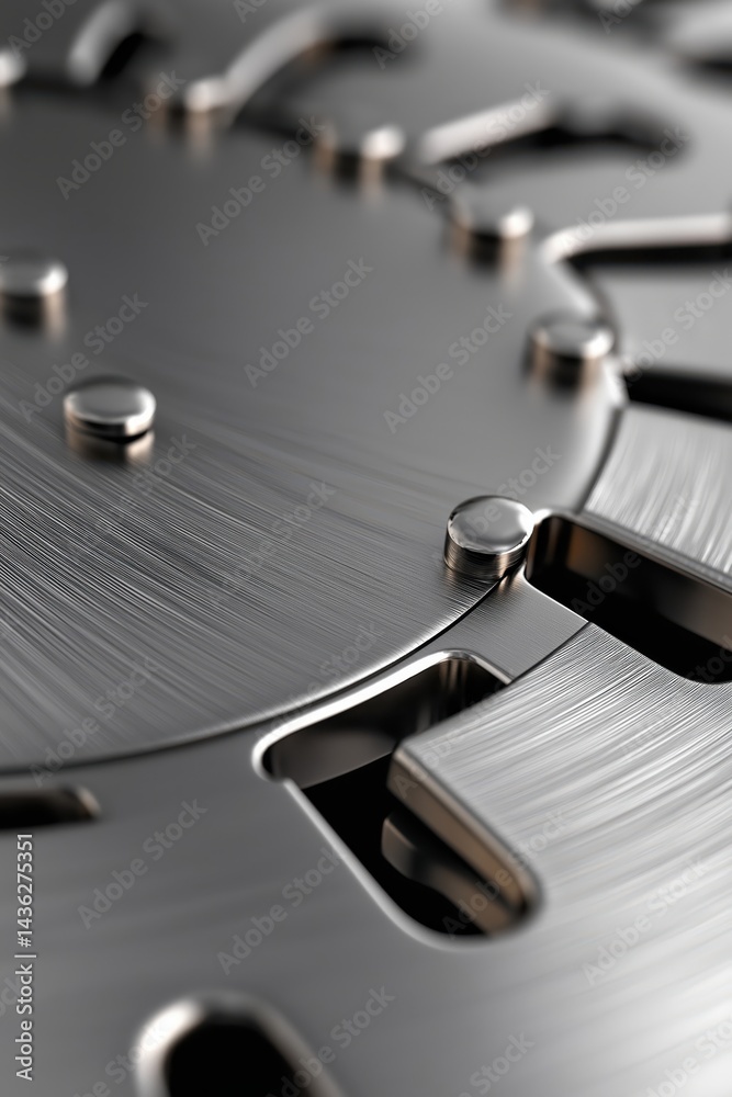 Close-up view of radial brushed aluminum texture showing shiny polished silver metal and smooth reflective stainless steel surface details