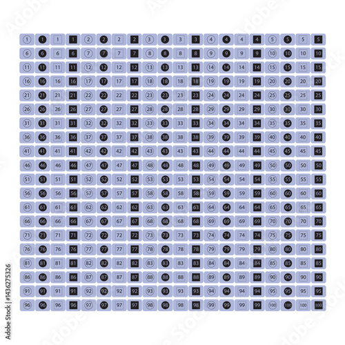  Grid of numbered buttons with different black and white styles on a blue background, user interface elements, design pattern