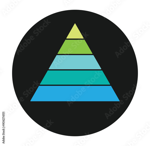 Triangular pyramid infographic vector icon. Business concept. Pyramid charts with 3, 4, 5, 6, 7, 8 steps, options, multiple layers, levels. Vector illustration 