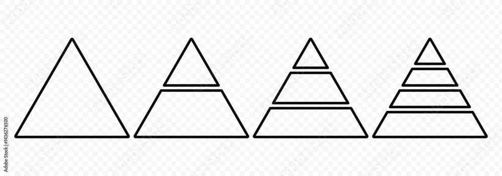Pyramid infographic line icon set. Triangular pyramid infographic vector icon. Vector illustrator. Pyramid infographic line icon set. Triangular pyramid infographic vector icon. Vector illustrator.