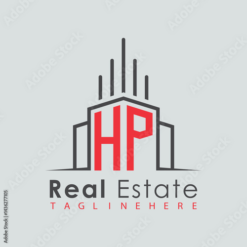 initial monogram logo for real estate with Home and Building shape creative design.	
