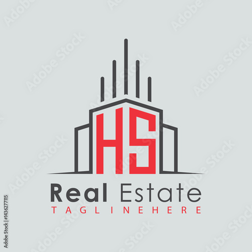 initial monogram logo for real estate with Home and Building shape creative design.	
