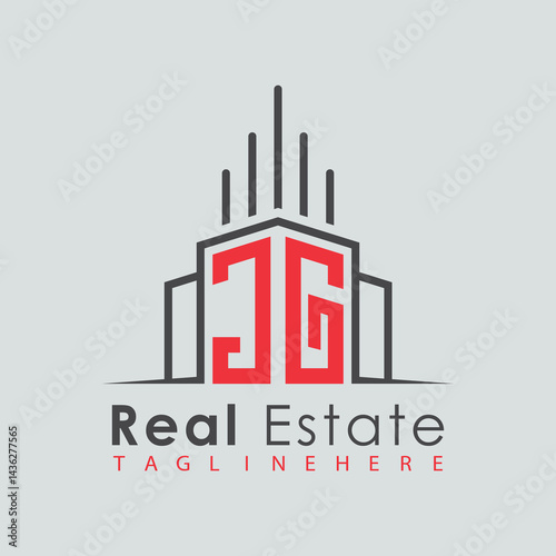 initial monogram logo for real estate with Home and Building shape creative design.	
