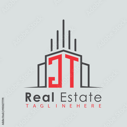 initial monogram logo for real estate with Home and Building shape creative design.	
