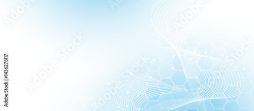Light Blue Tech Abstract Background with Curved Lines and Hexagon Pattern