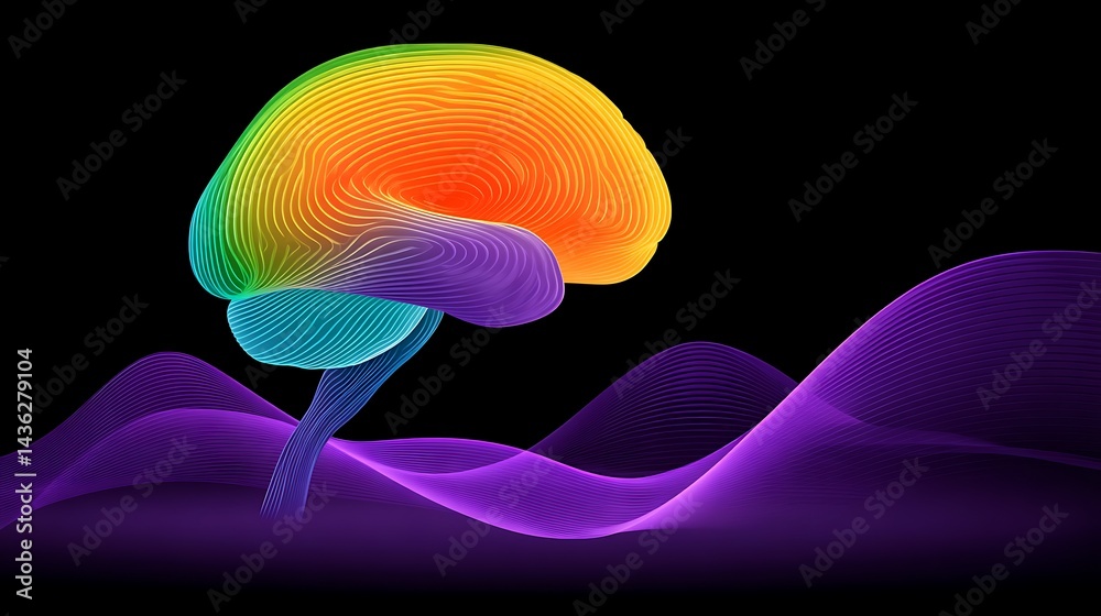 Obraz premium An abstract representation of a brain with vibrant colors and a wavy background