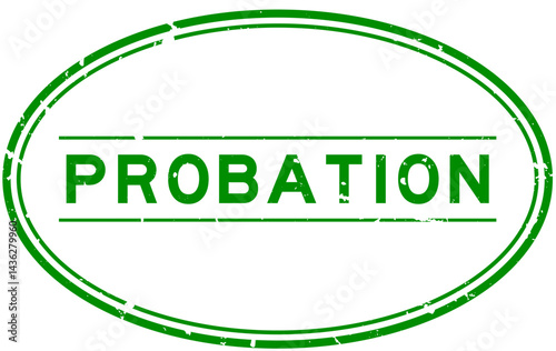 Grunge green probation word oval rubber seal stamp on white background