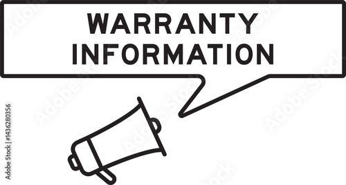 Megaphone icon with speech bubble in word warranty information on white background