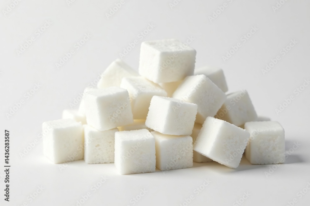 White sugar cubes arranged on white background, candy, bakery White sugar cubes arranged on white background, candy, bakery
