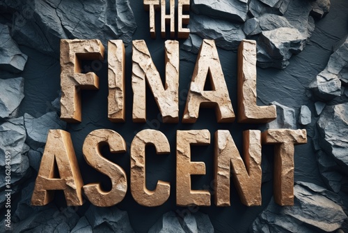 Bold, 3D text depicting the phrase 'The Final Ascent' on a textured rock background, emphasizing strength and determination