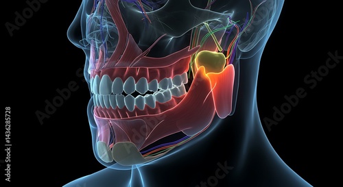 Detailed anatomical representation of the human jaw and related structures