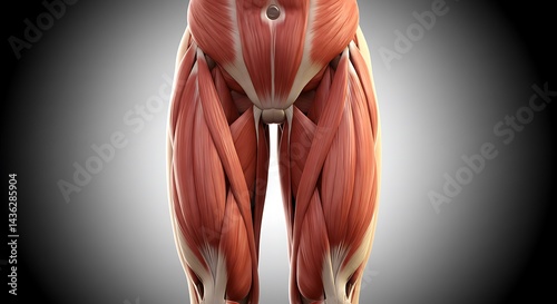 Detailed Muscular Anatomy of the Human Thighs and Pelvic Region on Gradient Background