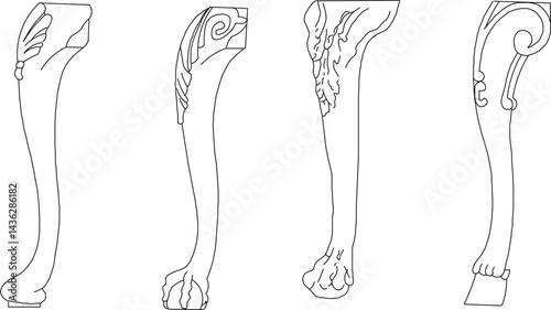 vector sketch illustration silhouette design of table and chair legs with Neoclassical Style Decor classic vintage