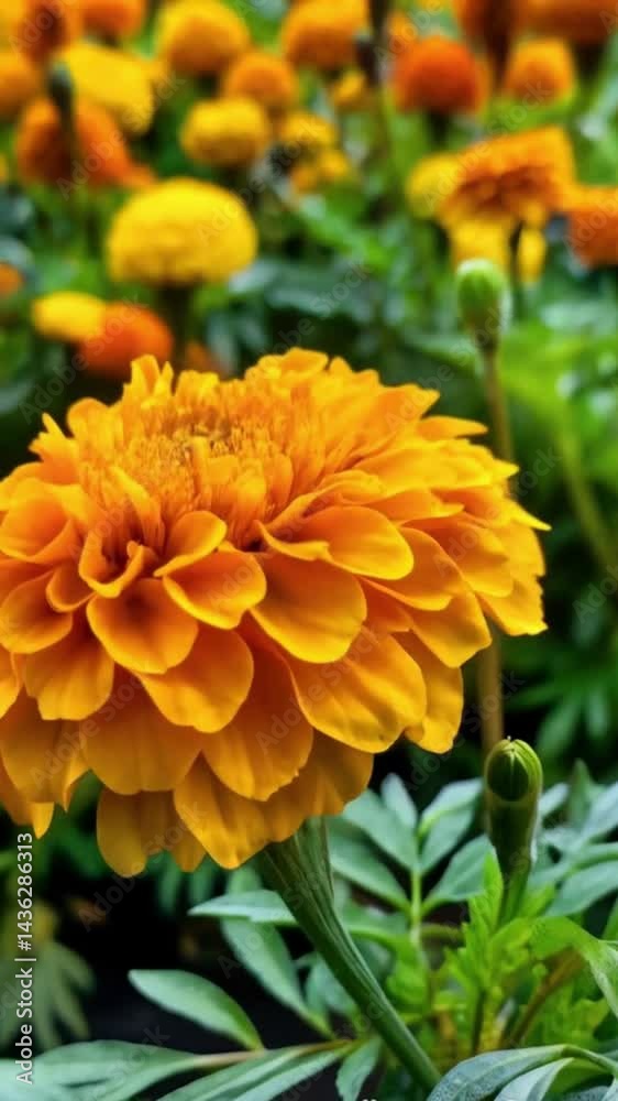 A marigold with long, whisker-like petals that stick out in all directions A marigold with long, whisker-like petals that stick out in all directions