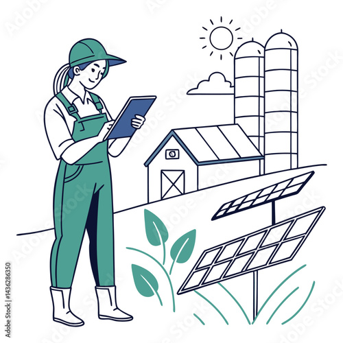 female-farmer-with-digital-tablet-on-a-modern-farm vector image on white background