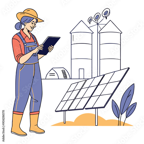 female-farmer-with-digital-tablet-on-a-modern-farm vector image on white background