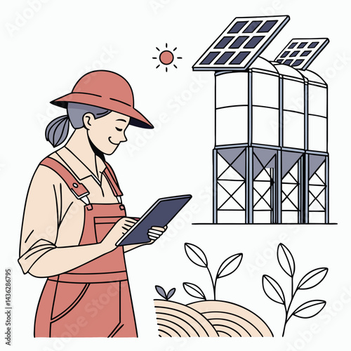female-farmer-with-digital-tablet-on-a-modern-farm vector image on white background