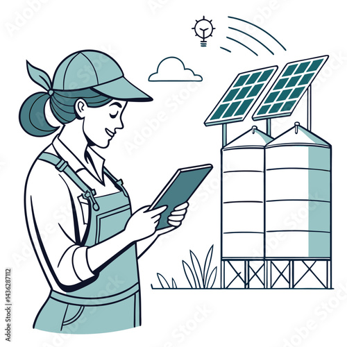 female-farmer-with-digital-tablet-on-a-modern-farm vector image on white background