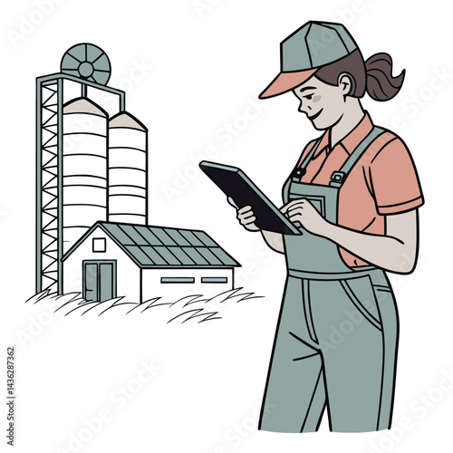 female-farmer-with-digital-tablet-on-a-modern-farm vector image on white background
