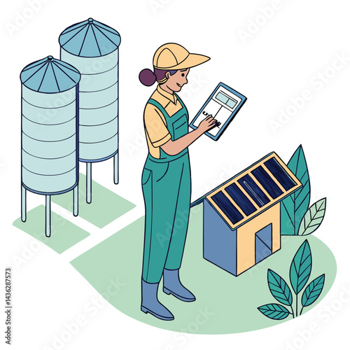 female-farmer-with-digital-tablet-on-a-modern-farm vector image on white background