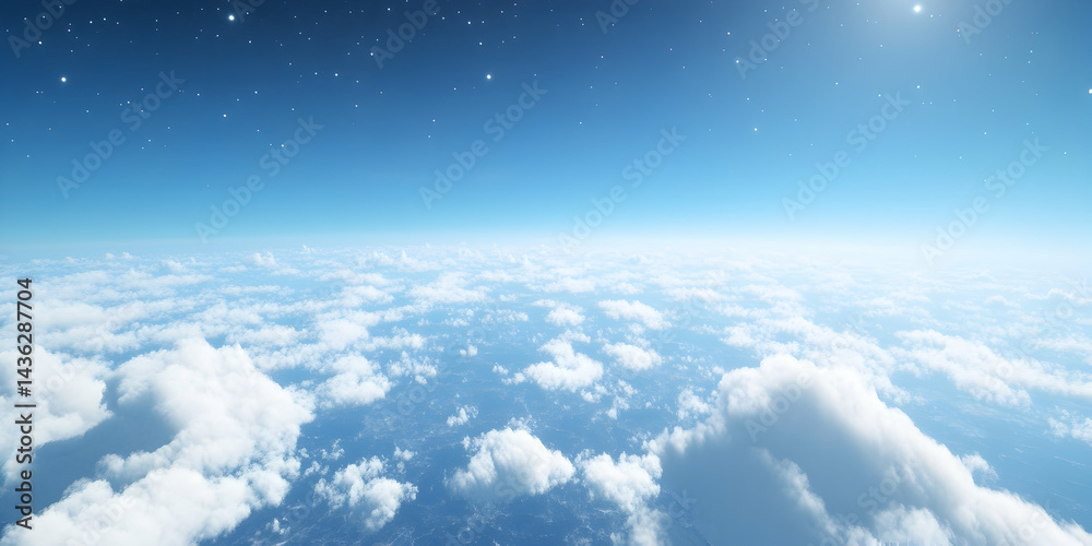 Clouds Aerial View Above Earth Under Blue Sky with Stars Clouds Aerial View Above Earth Under Blue Sky with Stars