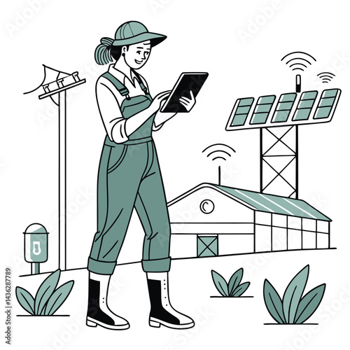 female-farmer-with-digital-tablet-on-a-modern-farm vector image on white background