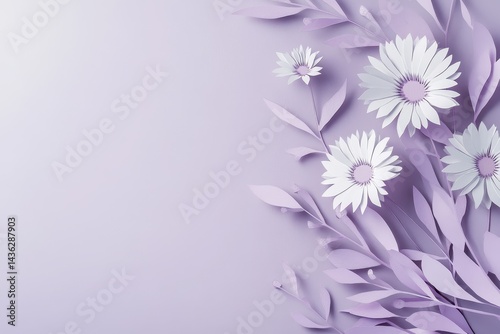 Delicate paper flowers arranged on a soft lilac background. photo