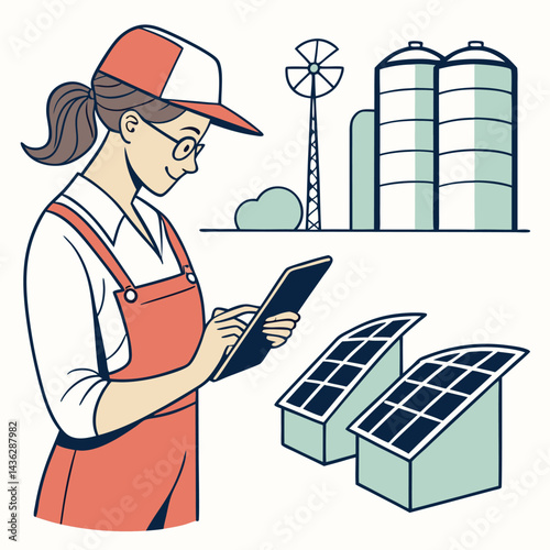 female-farmer-with-digital-tablet-on-a-modern-farm vector image on white background