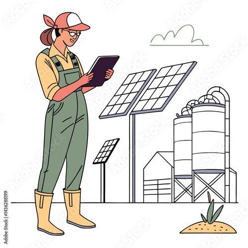 female-farmer-with-digital-tablet-on-a-modern-farm vector image on white background