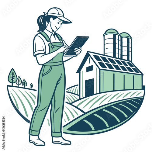female-farmer-with-digital-tablet-on-a-modern-farm vector image on white background