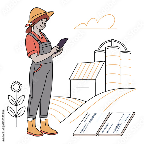 female-farmer-with-digital-tablet-on-a-modern-farm vector image on white background