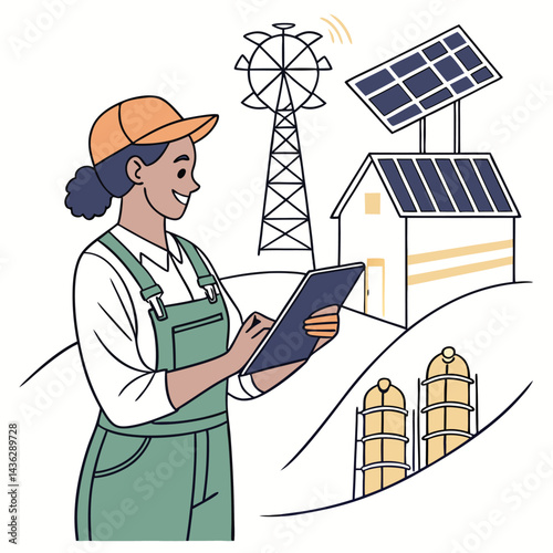 female-farmer-with-digital-tablet-on-a-modern-farm vector image on white background