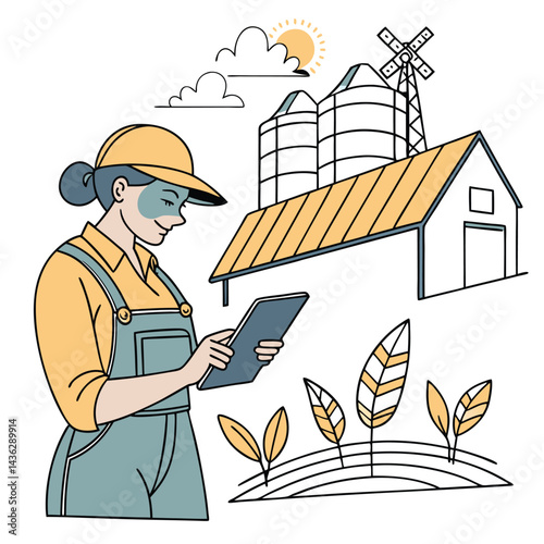 female-farmer-with-digital-tablet-on-a-modern-farm vector image on white background
