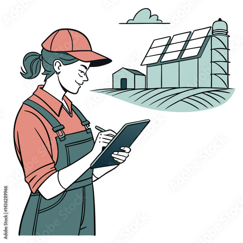 female-farmer-with-digital-tablet-on-a-modern-farm vector image on white background