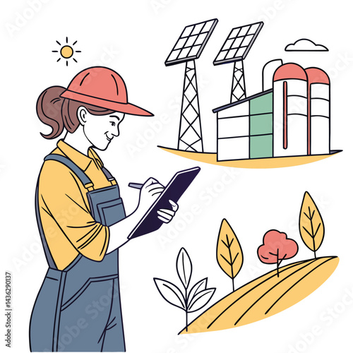 female-farmer-with-digital-tablet-on-a-modern-farm vector image on white background