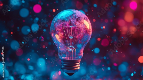 Glowing Lightbulb with Colorful Bokeh Background
