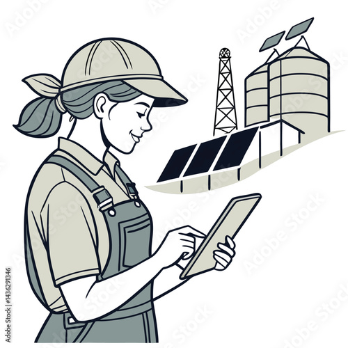 female-farmer-with-digital-tablet-on-a-modern-farm vector image on white background