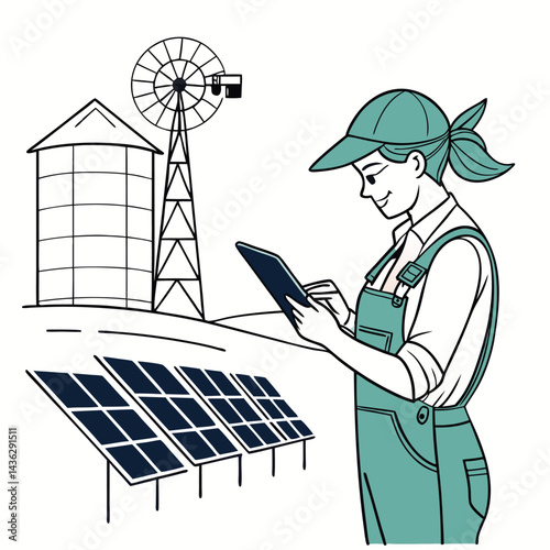 female-farmer-with-digital-tablet-on-a-modern-farm vector image on white background