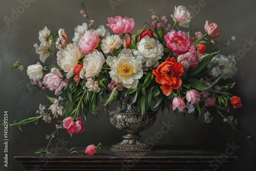 Wallpaper Mural 
Bouquet of peonies, ranunculus, and tulips in a vintage vase Torontodigital.ca