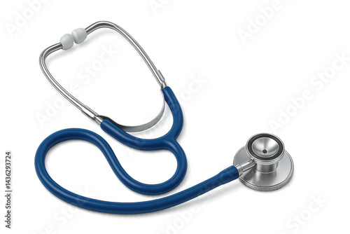 Blue stethoscope with silver chestpiece on white background – medical equipment. Isolated illustration
