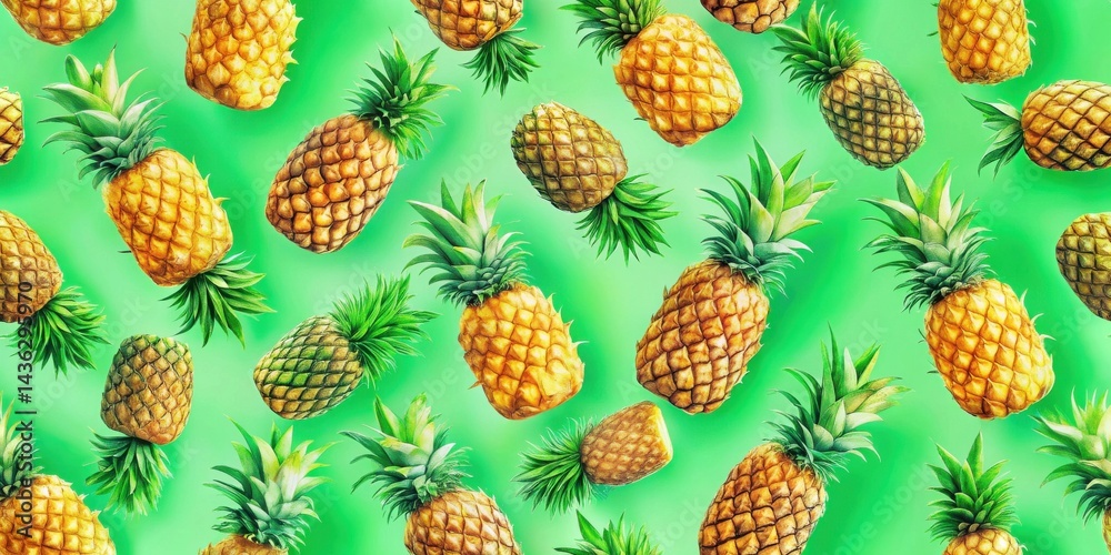 Vibrant Pineapple Pattern A Delightful Display of Tropical Fruit in a Lively Green Setting Vibrant Pineapple Pattern A Delightful Display of Tropical Fruit in a Lively Green Setting