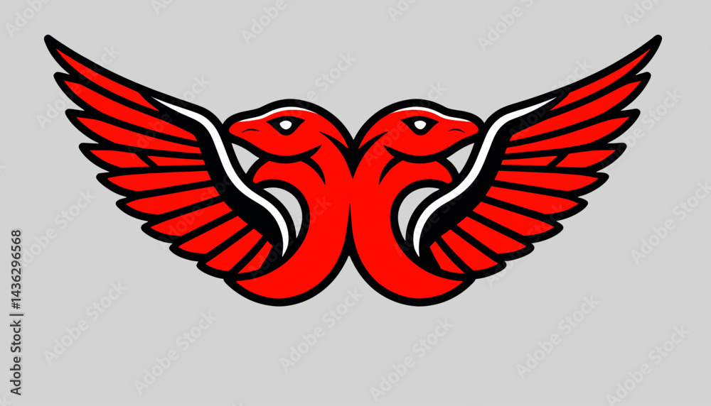 Obraz premium Red_Double_Headed_Snake_Logo_with_Wings_Iconic_Symbol_of_Power_and_Mystery_Bold_Design_for_Brands_and_Artwork_Striking_Imagery_for_Various_Applications
