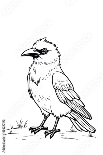 Standing Bird In Simple Line Drawing