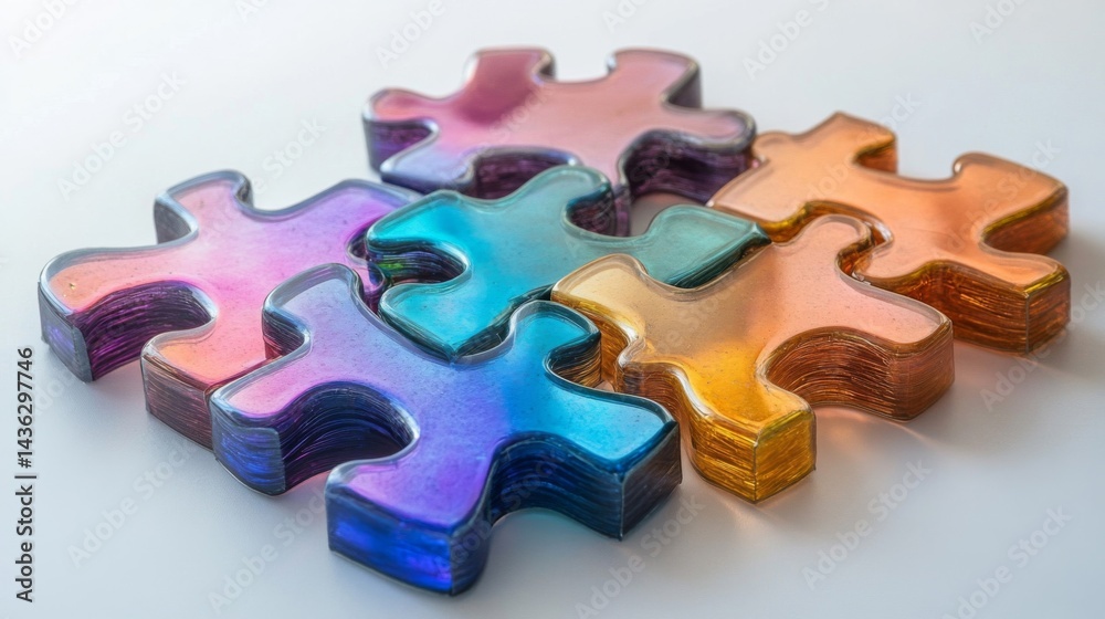 Fototapeta premium Colorful Glass Puzzle Pieces on White Background