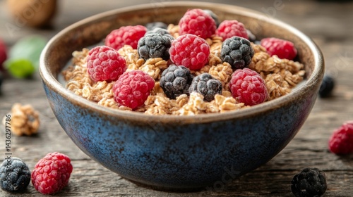 Delicious Oatmeal with Raspberries and Blackberries