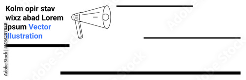 Megaphone graphic with placeholder lines and text, ideal for marketing, branding, announcements, campaigns, advertising, promotions, public speaking, simple landing page