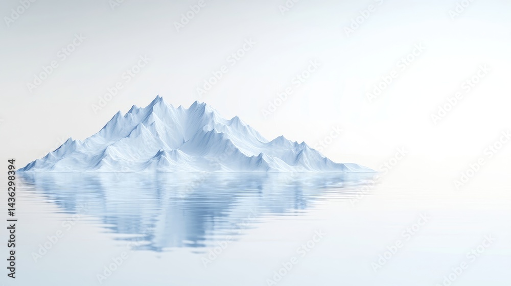 custom made wallpaper toronto digitalIce mountain reflected in still water.  A serene, isolated, icy mountain peak, meticulously detailed, reflects perfectly on a placid, mirror-like water surface.  The image conveys a sense of peace